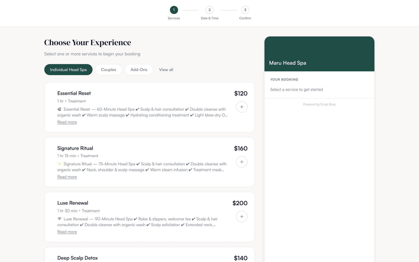 Scalp Boss client-facing booking page