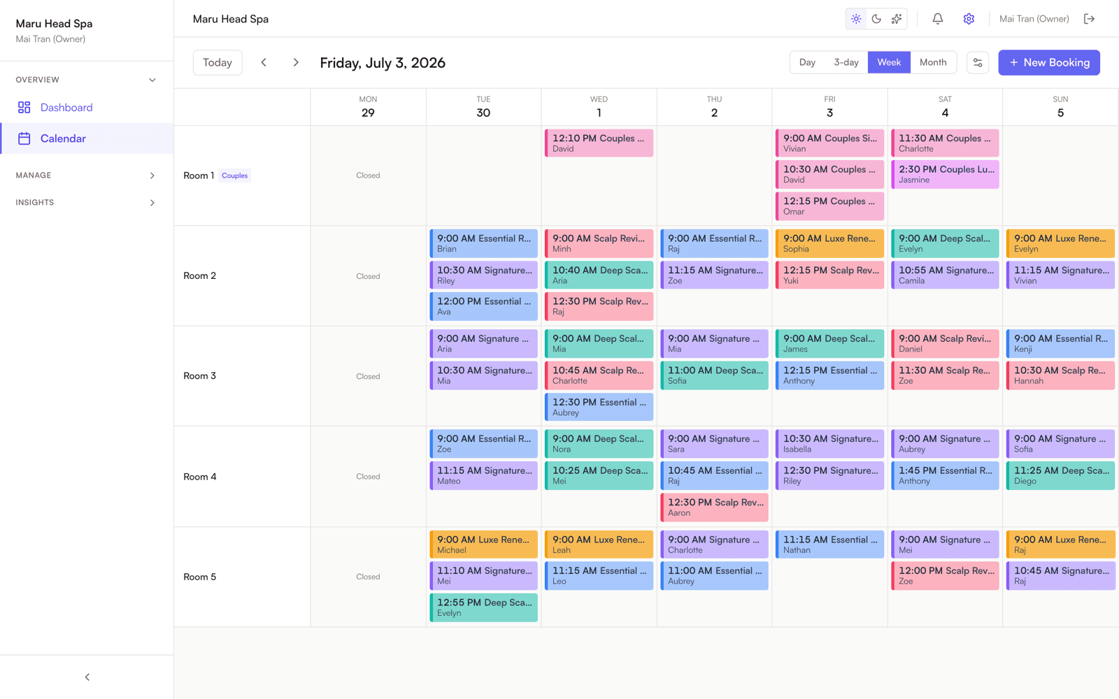 Scalp Boss weekly appointment calendar