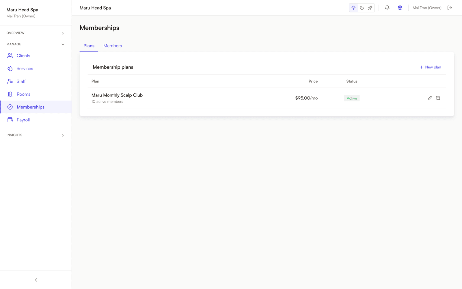 Scalp Boss memberships management screen