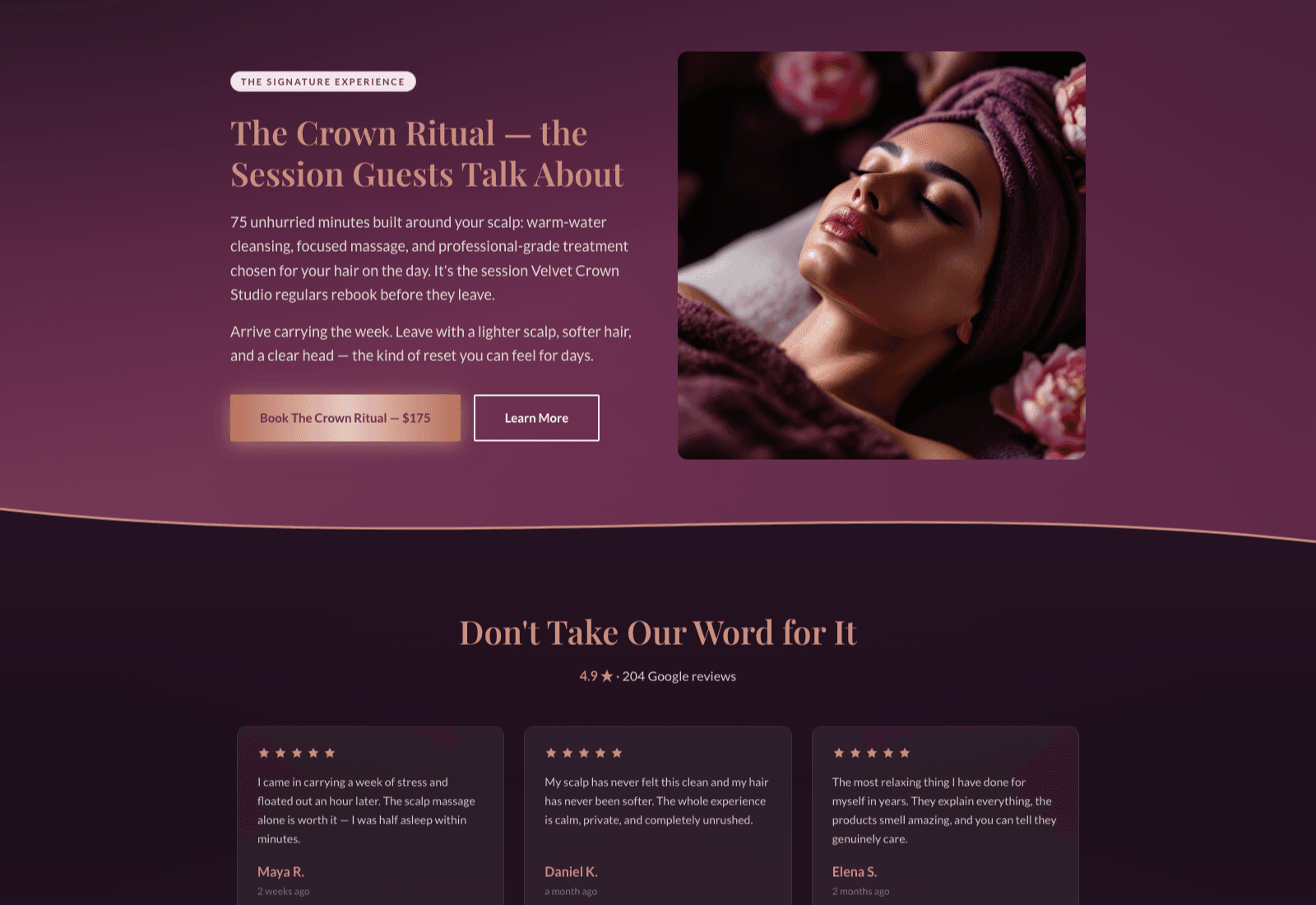 A second head-spa website built with Scalp Genie, a different brand look