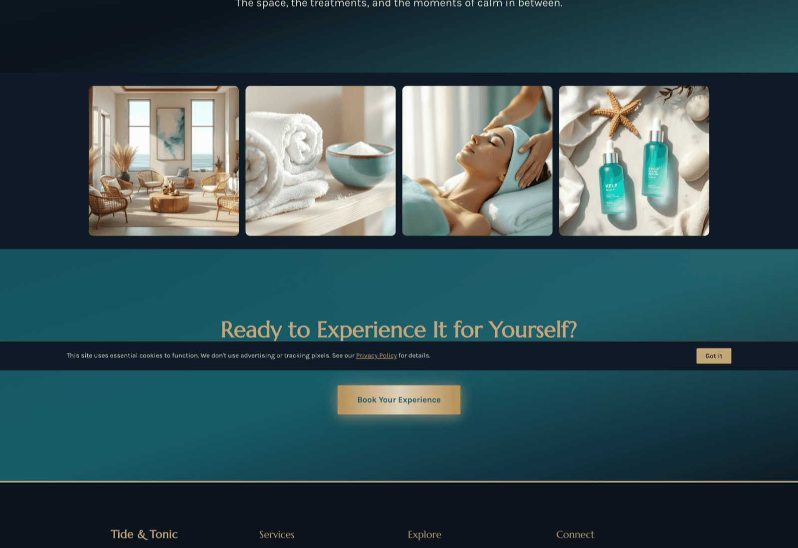A third head-spa website built with Scalp Genie — an ocean-and-sand brand with a photo gallery